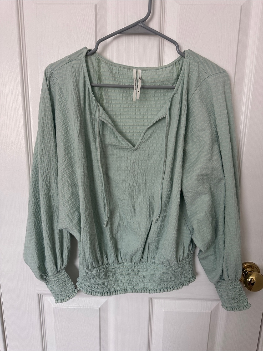 Anthropologie Light Sage Smocked-Hem Women's Top